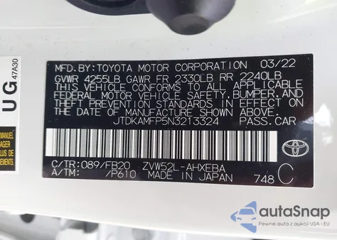 2022 Toyota Prius Prime Le/Xle/Limited from USA, damaged, VIN JTDKAMFP5N3213324